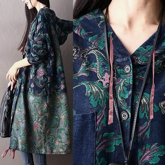 Ombre & Paisley Loose Denim Hoodie - Picture 2 of 14